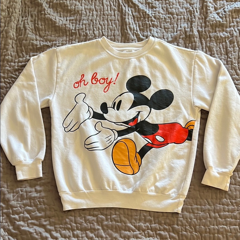 Disney White Mickey Mouse Graphic Crewneck Sweatshirt